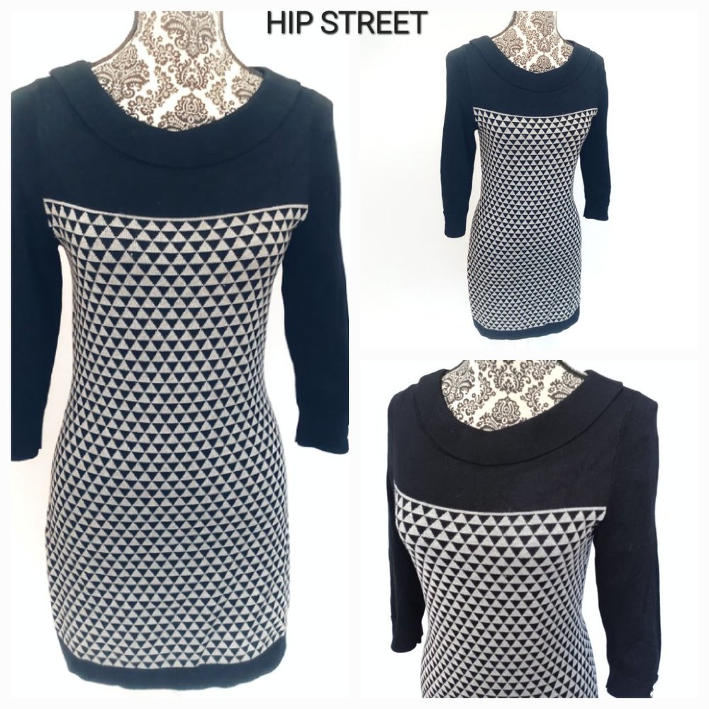 WHITE HOUSE BLACK MARKET Geometric Print Knit Sweater Dress XS